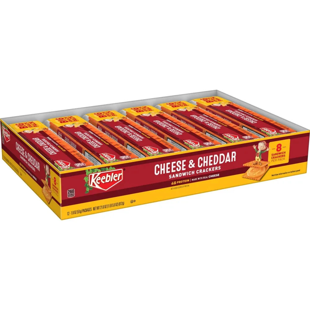 Keebler Cheese and Cheddar Sandwich Crackers, Single Serve, 1.8 oz Packages (12 Count)