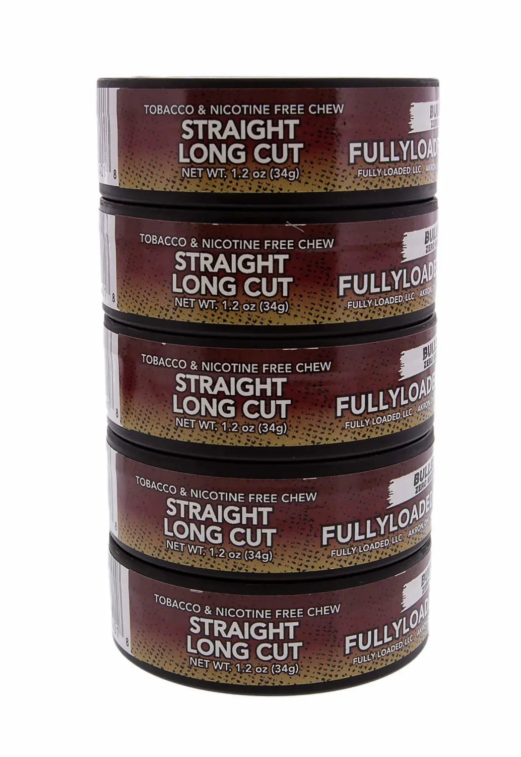 Fully Loaded Chew Tobacco and Nicotine Free Straight Bullseye Long Cut Authentic Flavor, Chewing Alternative- Cans