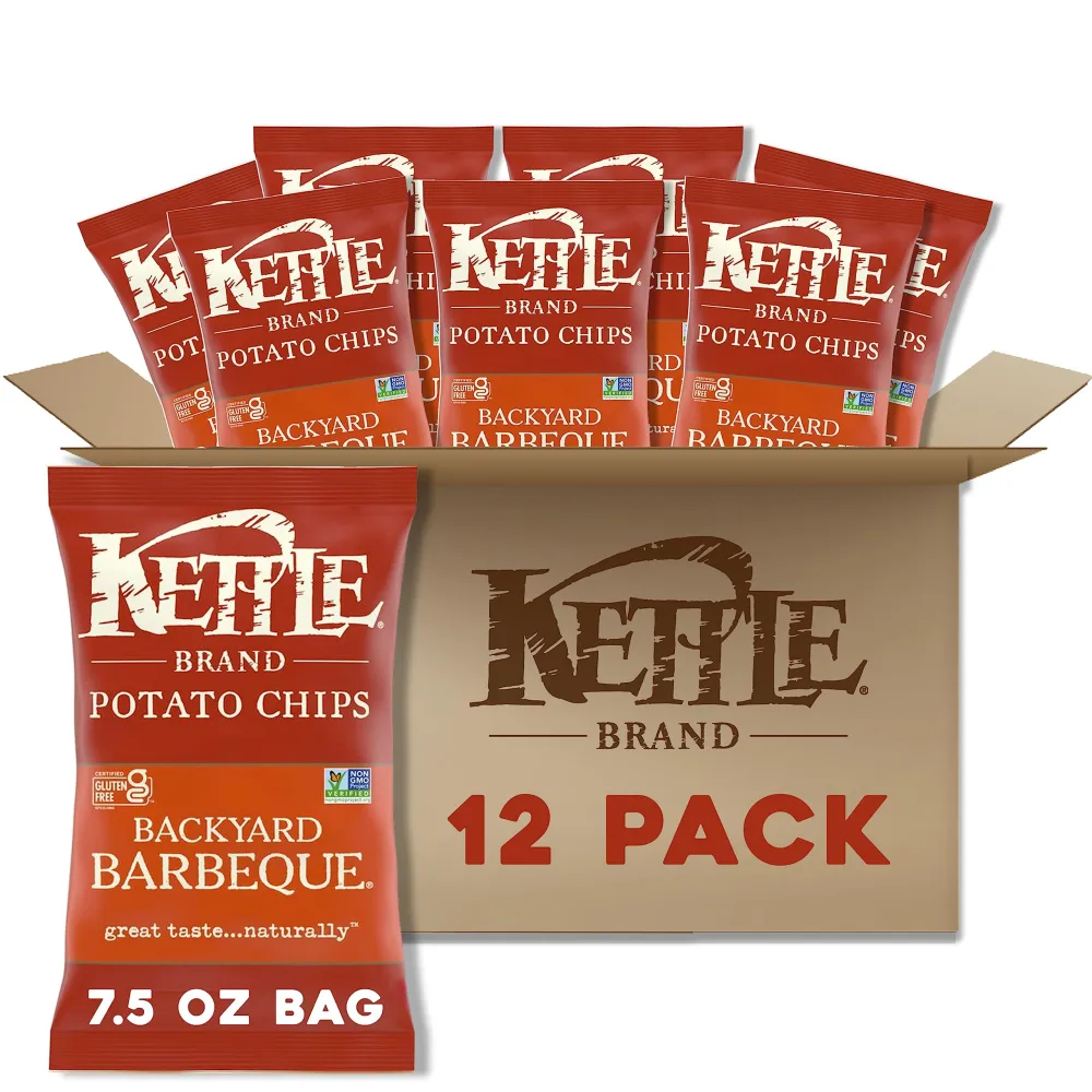 Kettle Brand Backyard Barbeque Kettle Potato Chips, Gluten-Free, Non-GMO, 7.5 oz Bag (Pack of 12)