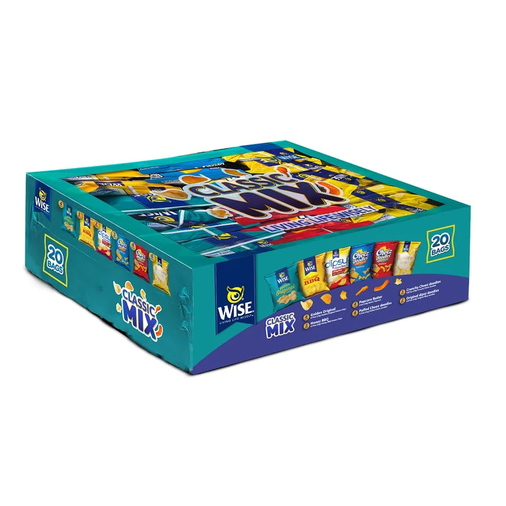 Wise Snacks Clasic Mix Variety Pack (20 Count), Gluten Free, Snack Size Chips Bulk Box, Perfect for Lunches and Snacks Single Serve Packs