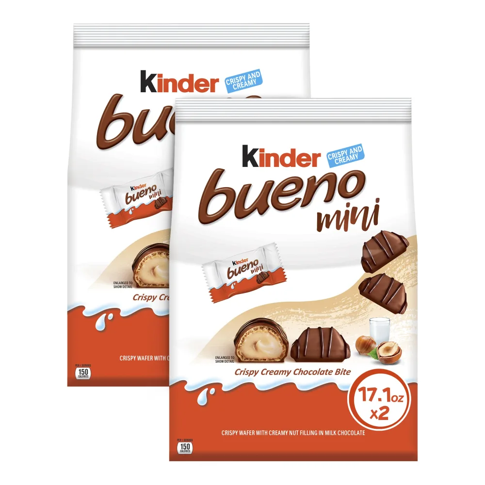 Kinder Bueno Mini, 2 Pack, Milk Chocolate And Hazelnut Cream, Holiday Gift And Stocking Stuffer, Individually Wrapped Chocolate Bars, 17.1 Oz