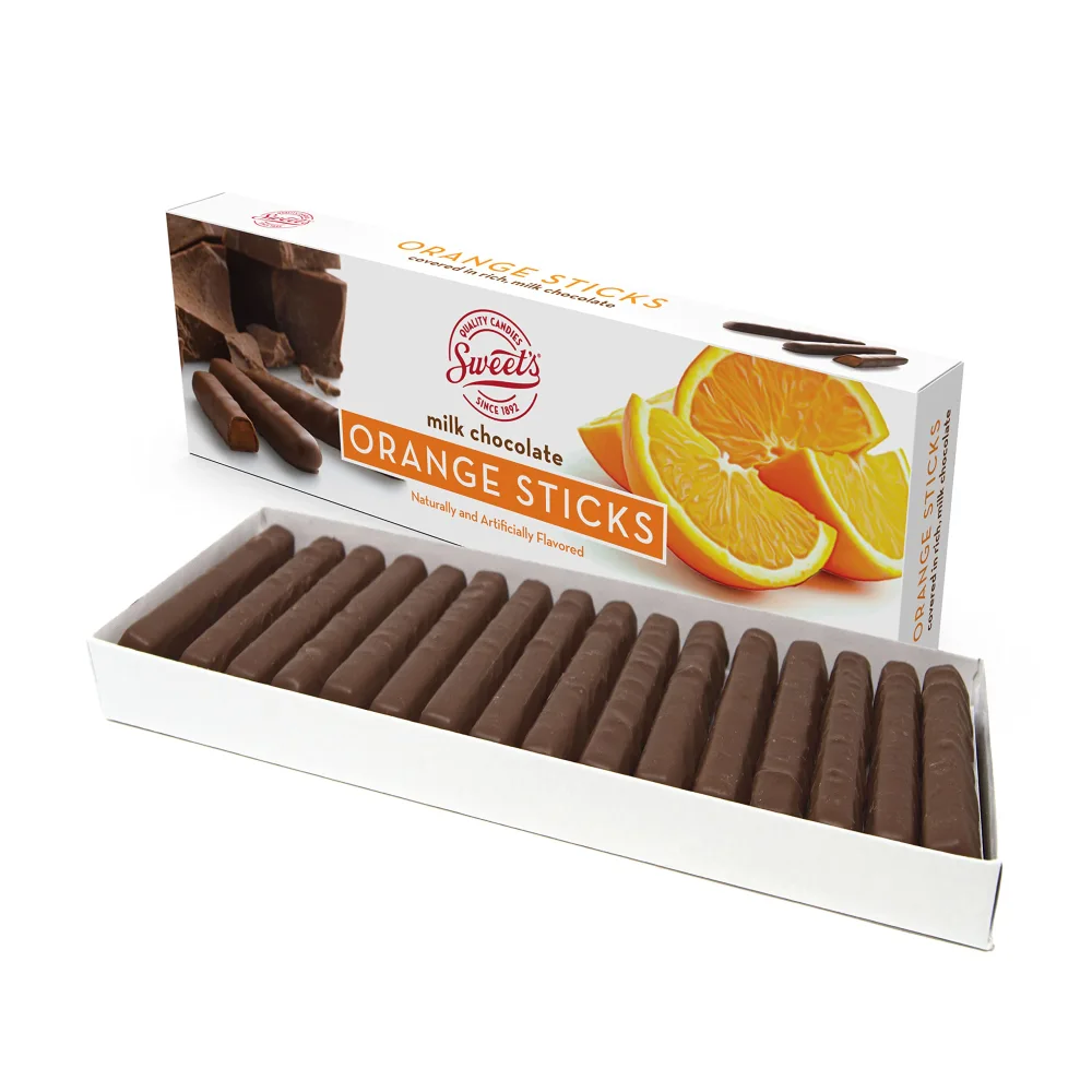 Sweet Candy Company Milk Chocolate Orange Sticks - Gourmet Chocolate Covered Sticks, Chocolate Fruit Flavored Sticks, Gift Idea for Holidays, Gluten Free, Kosher - 10.5 oz Box