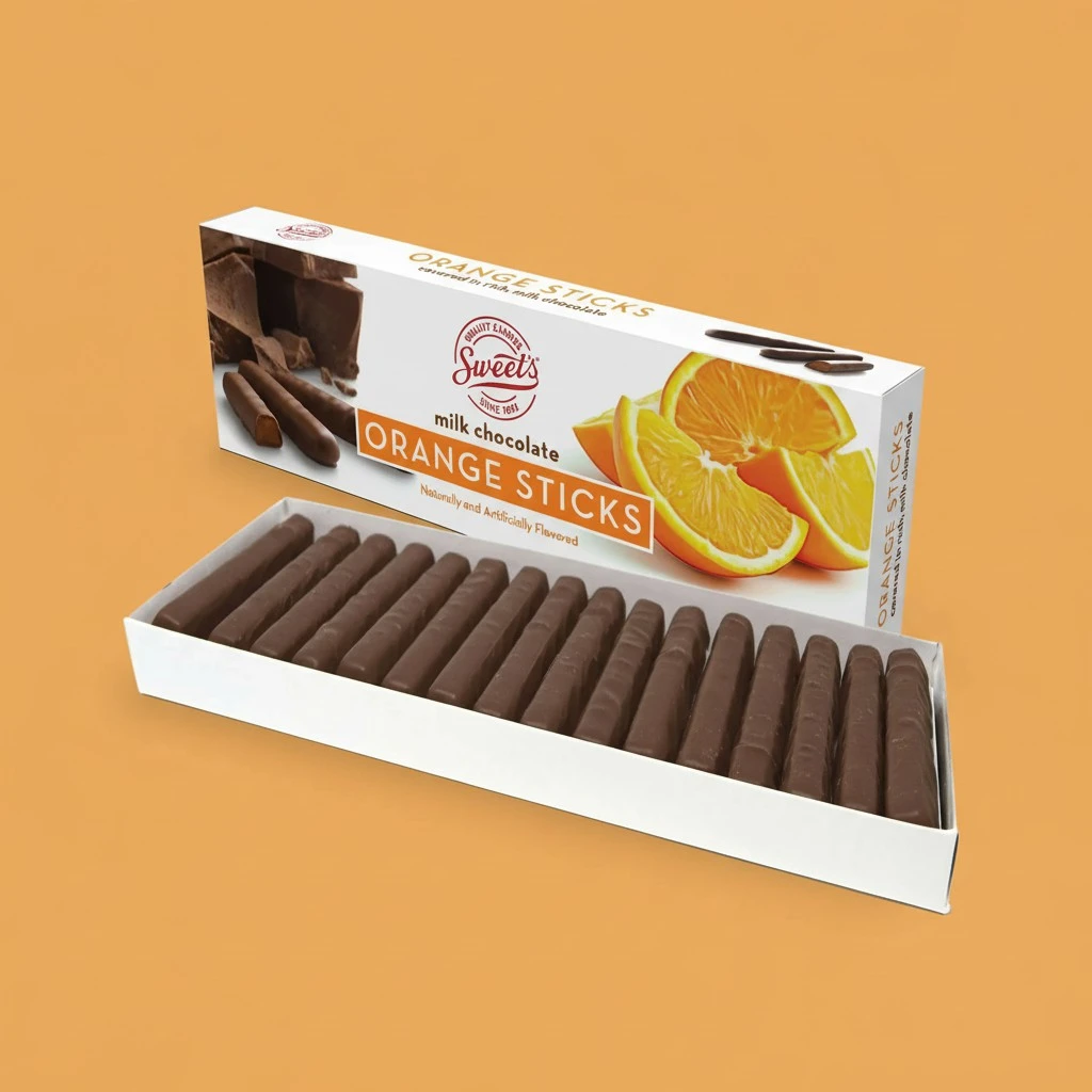 Sweet Candy Company Milk Chocolate Orange Sticks - Gourmet Chocolate Covered Sticks, Chocolate Fruit Flavored Sticks, Gift Idea for Holidays, Gluten Free, Kosher - 10.5 oz Box