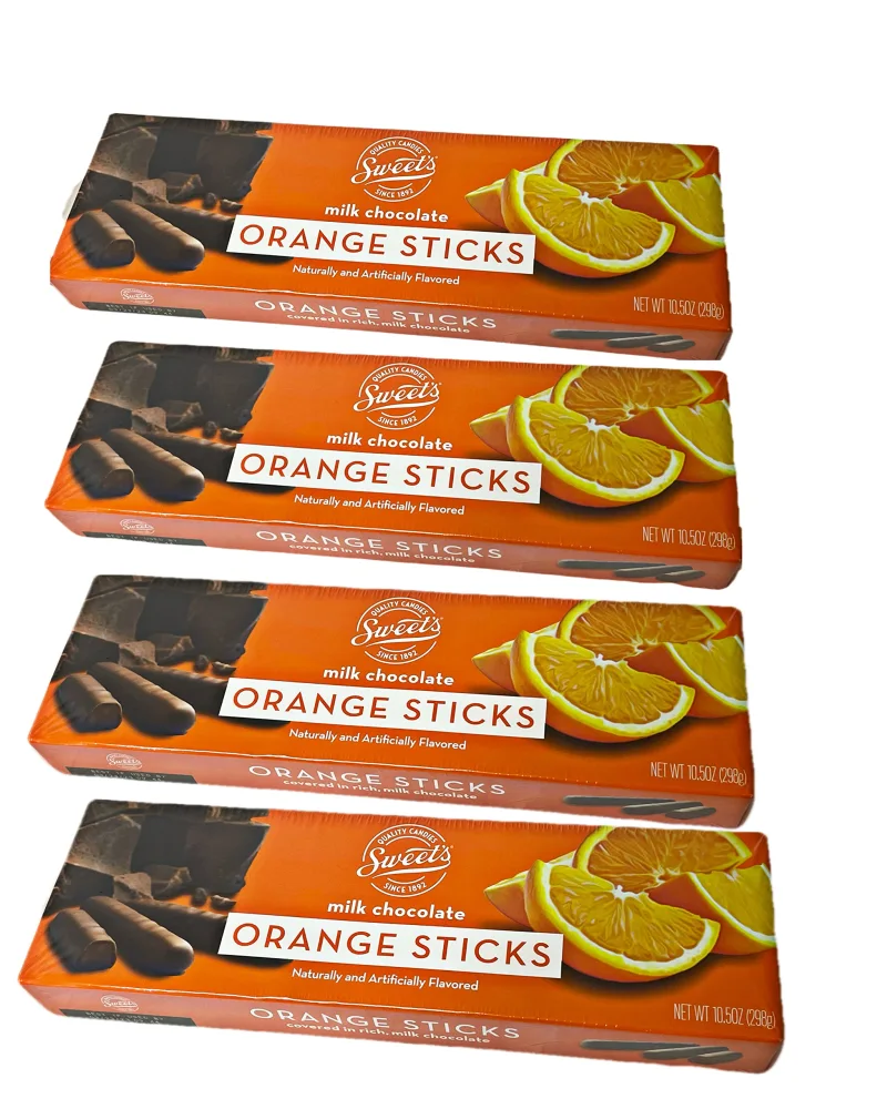 Sweet Candy Company Milk Chocolate Orange Sticks - Gourmet Chocolate Covered Sticks, Chocolate Fruit Flavored Sticks, Gift Idea for Holidays, Gluten Free, Kosher - 10.5 oz Box (Pack of 4)