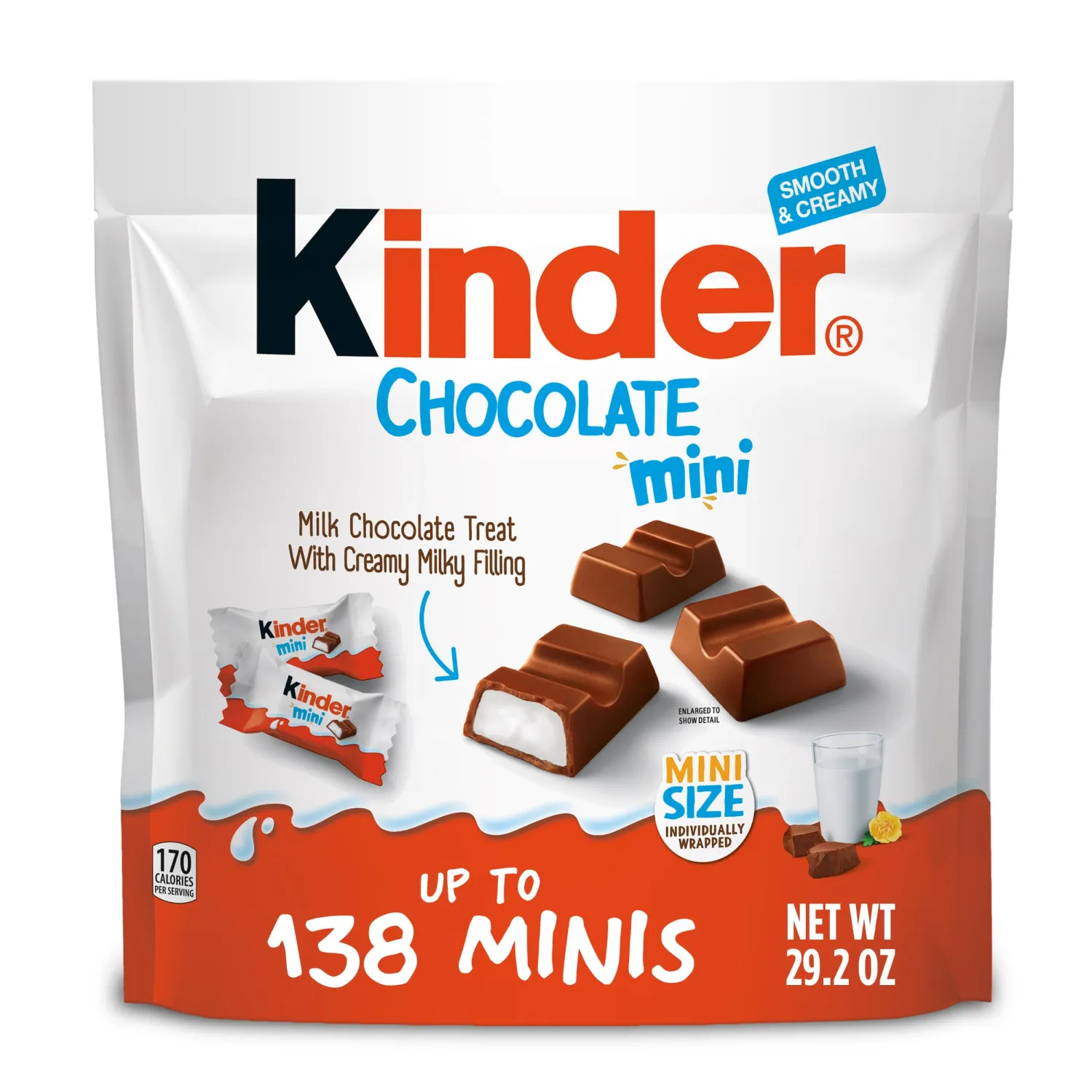 Kinder Chocolate Mini, , 29.2 Oz Bulk Pack, Up To 138 Minis, Milk Chocolate Bar With Creamy Milky Filling, Individually Wrapped Holiday Candy