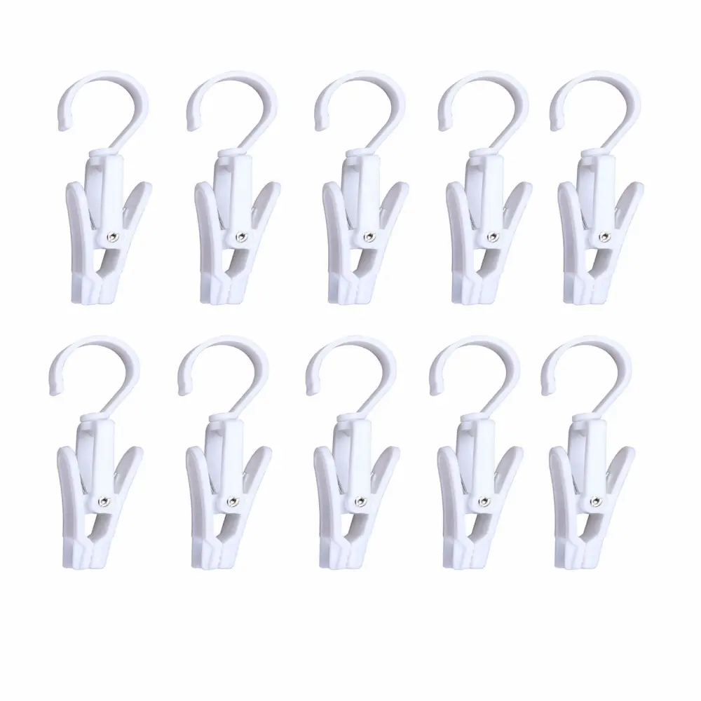 10 PCS Super Strong Plastic Swivel Hanging Hooks Home Swivel Laundry Clips Curtain Clips Clothes Pins Beach Towel Clips, 4.3inch, White