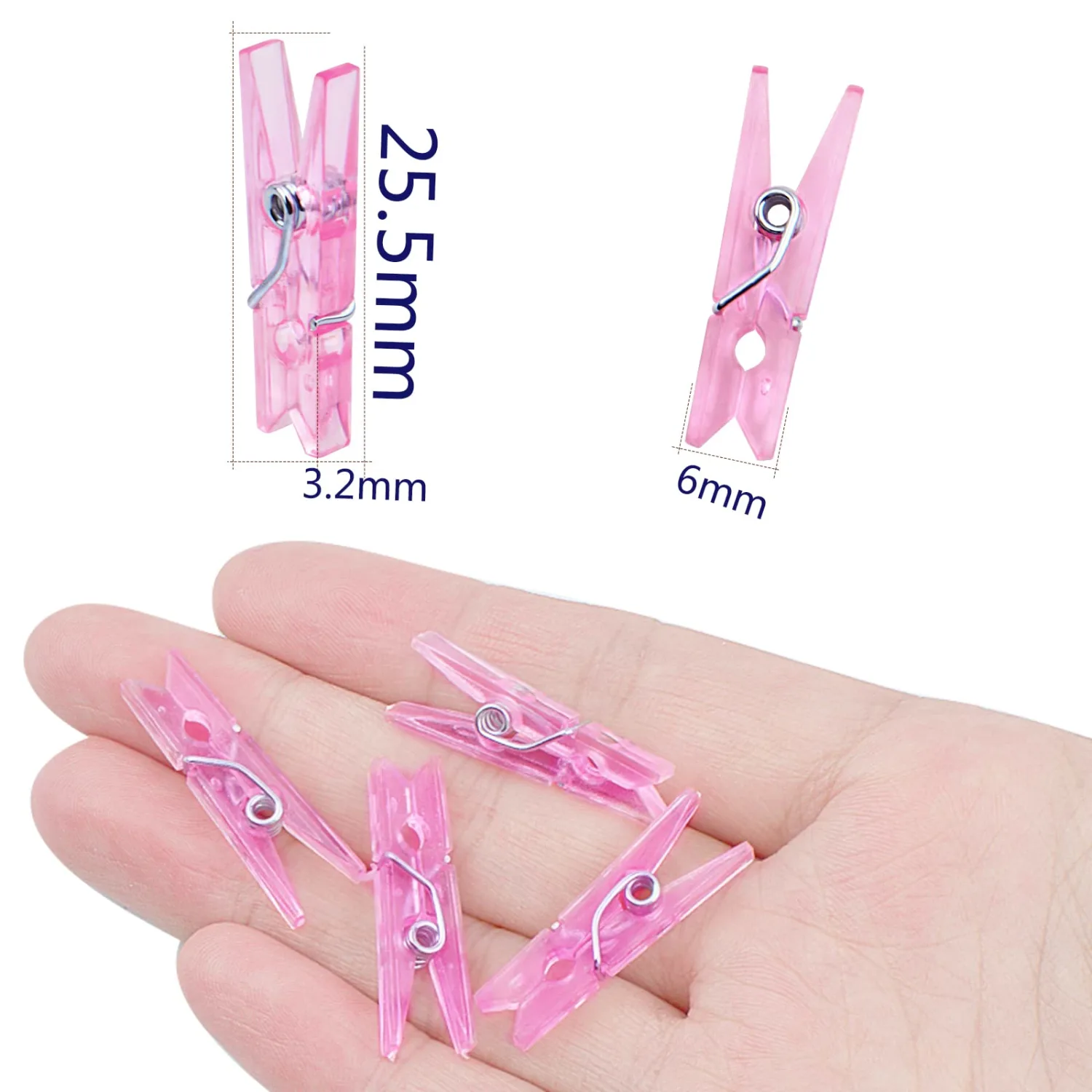 Aylifu 200pcs Pink Plastic Clothespins Mini Transparent Clips Utility Photo Paper Peg Pins Craft Clips for Wall Hanging Pictures Wedding Party Decoration Gifts