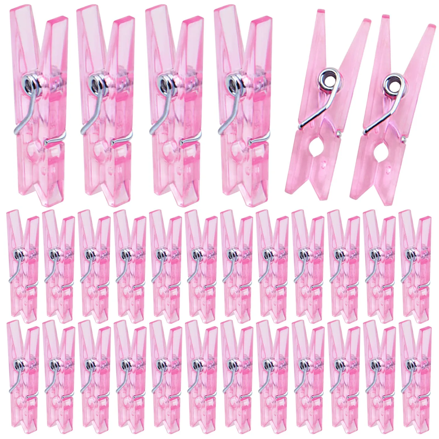 Aylifu 200pcs Pink Plastic Clothespins Mini Transparent Clips Utility Photo Paper Peg Pins Craft Clips for Wall Hanging Pictures Wedding Party Decoration Gifts