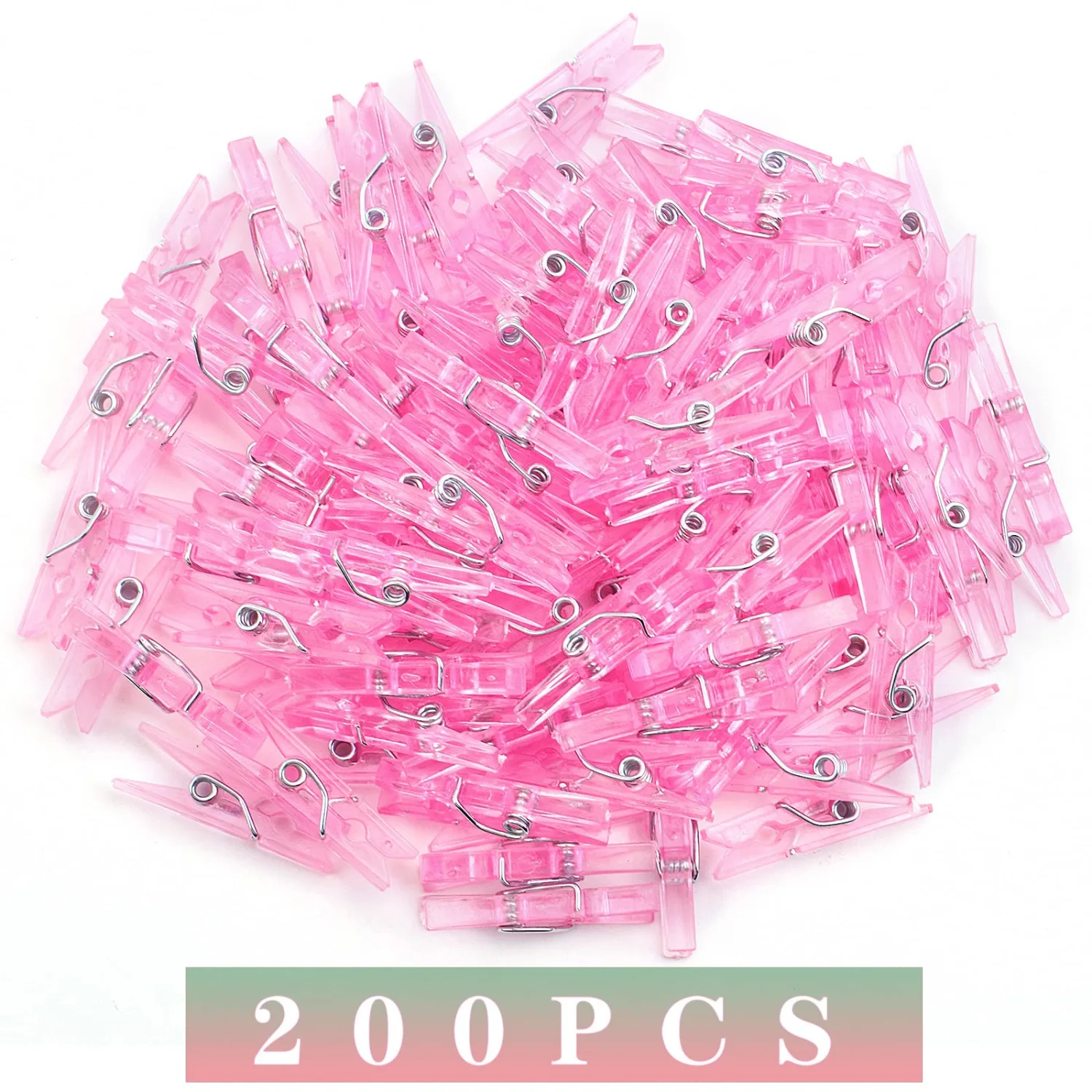 Aylifu 200pcs Pink Plastic Clothespins Mini Transparent Clips Utility Photo Paper Peg Pins Craft Clips for Wall Hanging Pictures Wedding Party Decoration Gifts