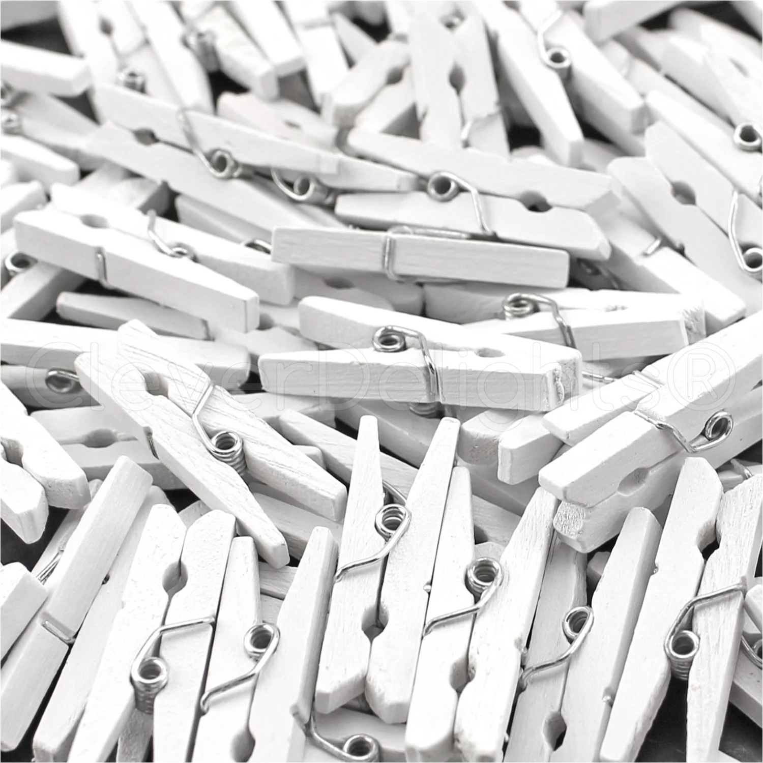 CleverDelights 1 1/8" White Mini Wood Clothespins - 50 Pack