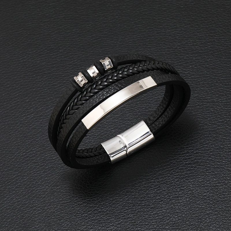 Iron Button Multilayer Leather Bracelet