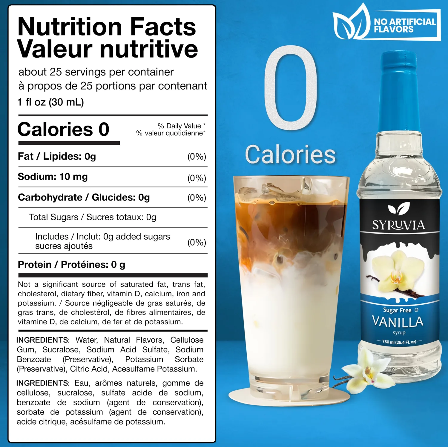 Syruvia Sugar Free Coffee Syrup, Vanilla Flavored Syrup for Drinks, Lattes, and Desserts – 25.4 fl oz