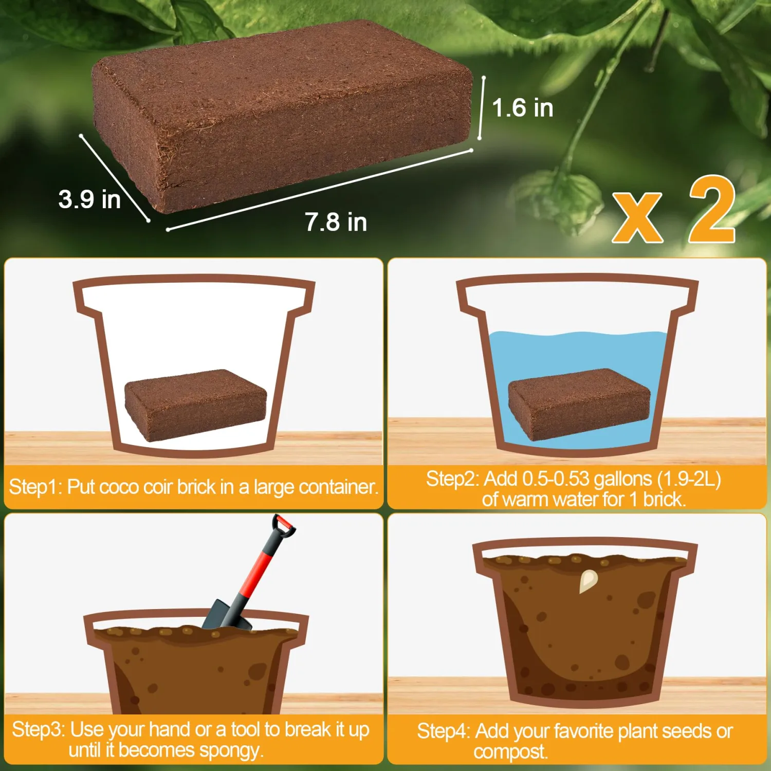 Organic Coco Coir 2 Pcs Compressed Coconut Coir Bricks Coconut Fiber Husk Substrate Mulch Coconut Bark Core Growing Medium Peat Moss Soil High Nutrition for Plants Gardening Seed Starting Soil Mix