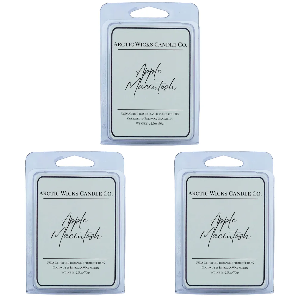 Apple Macintosh Wax Melts (Pack of 3) | Arctic Wicks Coconut and Beeswax Wax Melt Tarts | 6 Cubes Per 2.5oz Pack | Premium Scented Wax for Wax Warmers and Tarts | Non Toxic USDA Biobased