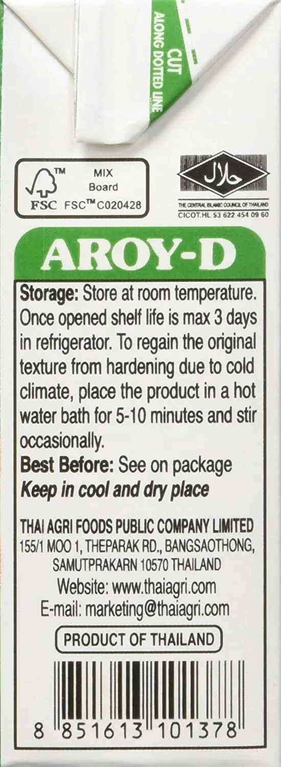 Aroy-D Coconut Milk 250ml/8.5oz, 3pack