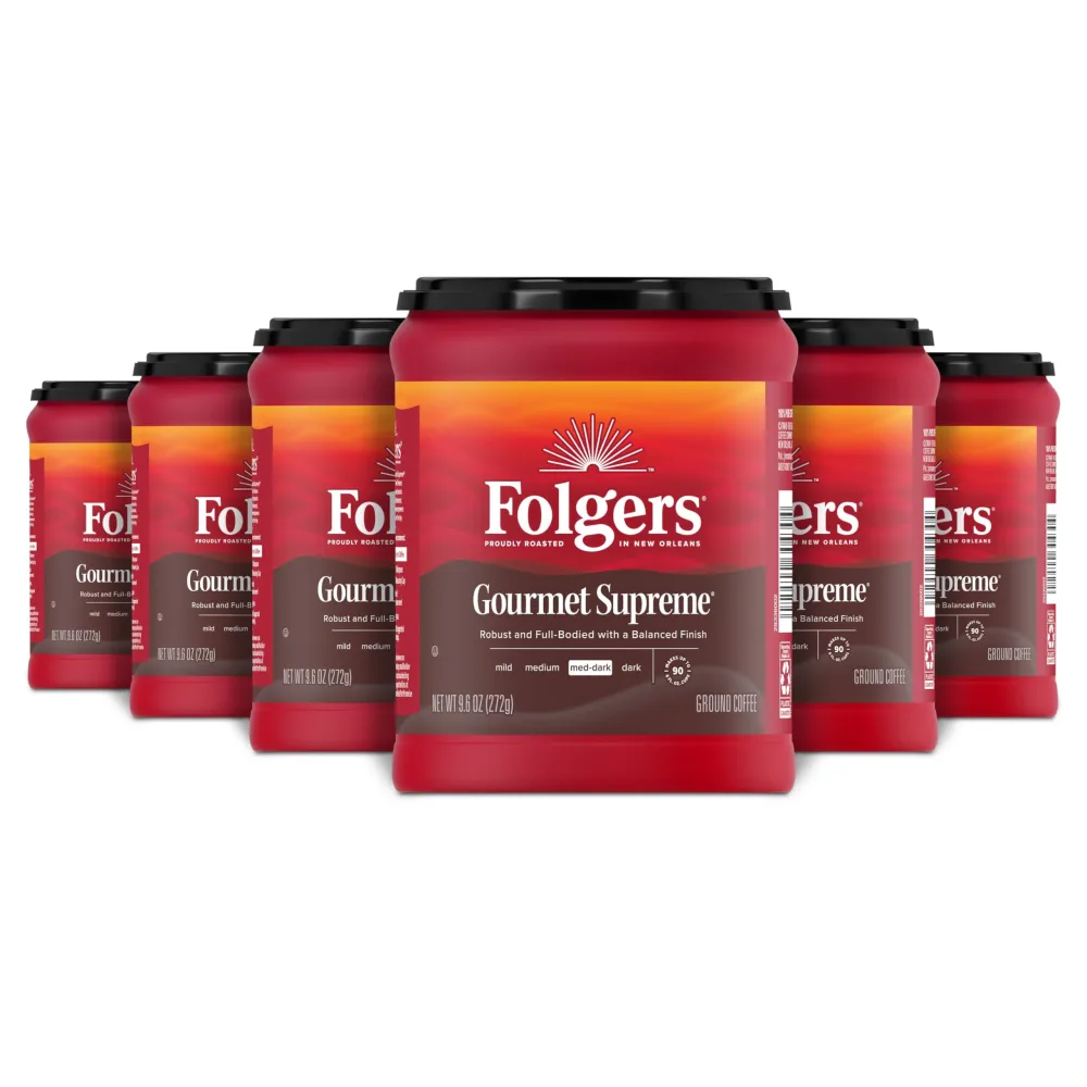 Folgers Gourmet Supreme Medium Dark Roast Ground Coffee, 9.6 Ounces (Pack of 6)