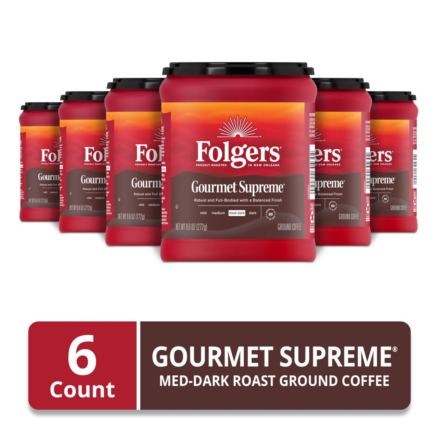 Folgers Gourmet Supreme Medium Dark Roast Ground Coffee, 9.6 Ounces (Pack of 6)