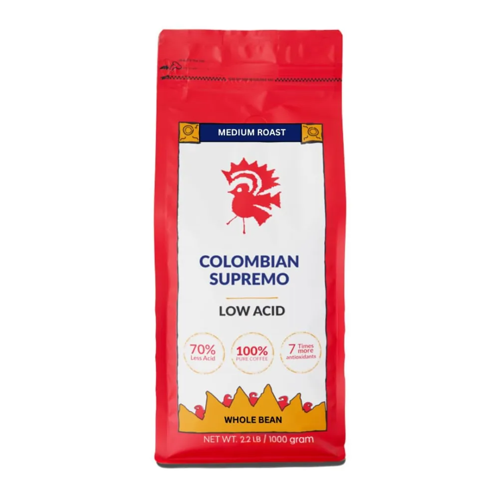 Puroast Low Acid Coffee Bean | Colombian Supremo Whole Bean | Medium Roast | High Antioxidants & High pH |No Bitter Aftertaste | Reduced Heartburn & GERD | Suitable for Cold Brew - 2.2 LB