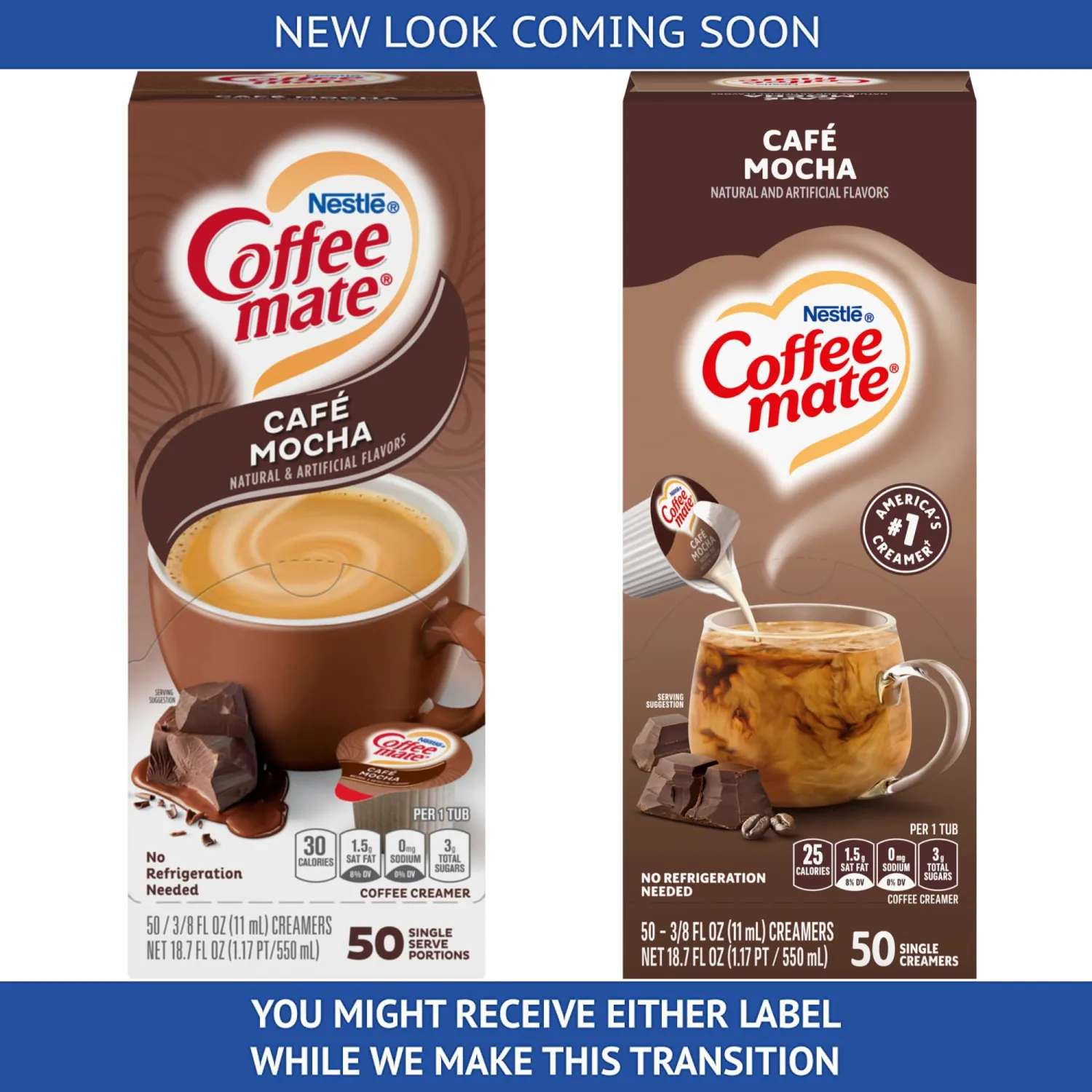Nestlé Coffee mate Coffee Creamer, Café Mocha liquid creamer singles, 50 Count Box