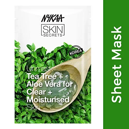 Nykaa Naturals Skin Secrets Bubble Sheet Mask, Tea Tree and Aloe Vera, 0.67oz - Prevents Acne - Soothing Sheet Face Mask - Removes Impurities