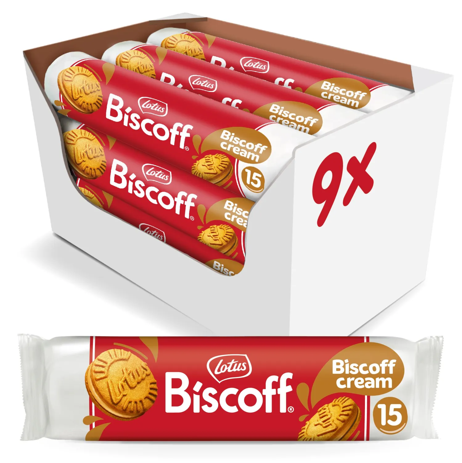Lotus Biscoff Sandwich Cookies, Biscoff Cream, 15 Cookies per pack, 5.29 Ounce (Pack of 9)