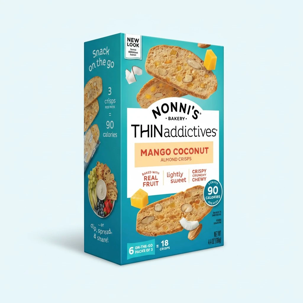 Nonni's THINaddictives Almond Thin Cookies - 3 Boxes Mango & Coconut Almond Cookies - Sweet Crunchy & Chewy Almond Cookie Thins - Biscotti Individually Wrapped Cookies - Kosher Coffee Cookies - 4.4 oz