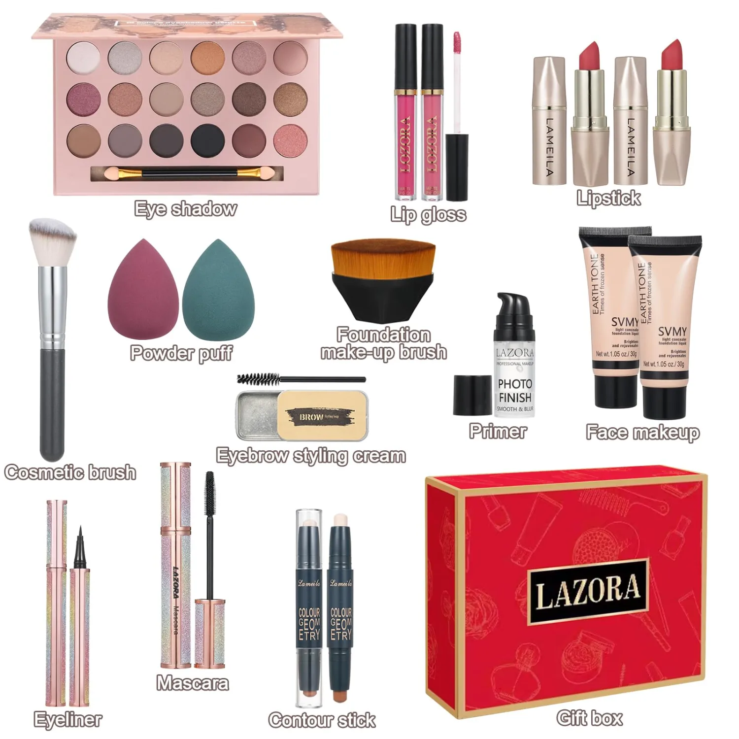 All in One Makeup Kit for Women Full Kit Gift Makeup Sets Makeup Gift Set for Women & Girls Makeup Essential Bundle Include 18Color Eyeshadow Palette Cosmetic Brush Set