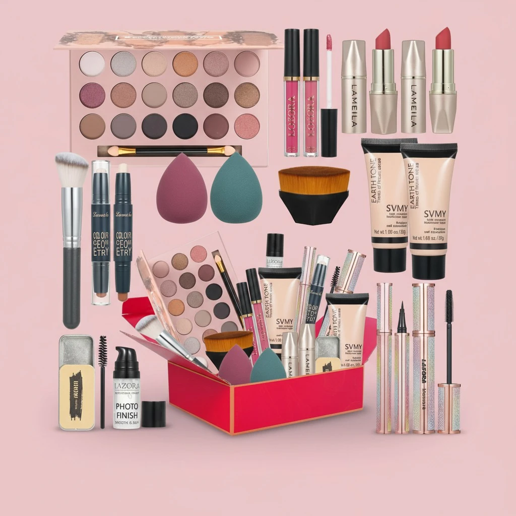 All in One Makeup Kit for Women Full Kit Gift Makeup Sets Makeup Gift Set for Women & Girls Makeup Essential Bundle Include 18Color Eyeshadow Palette Cosmetic Brush Set