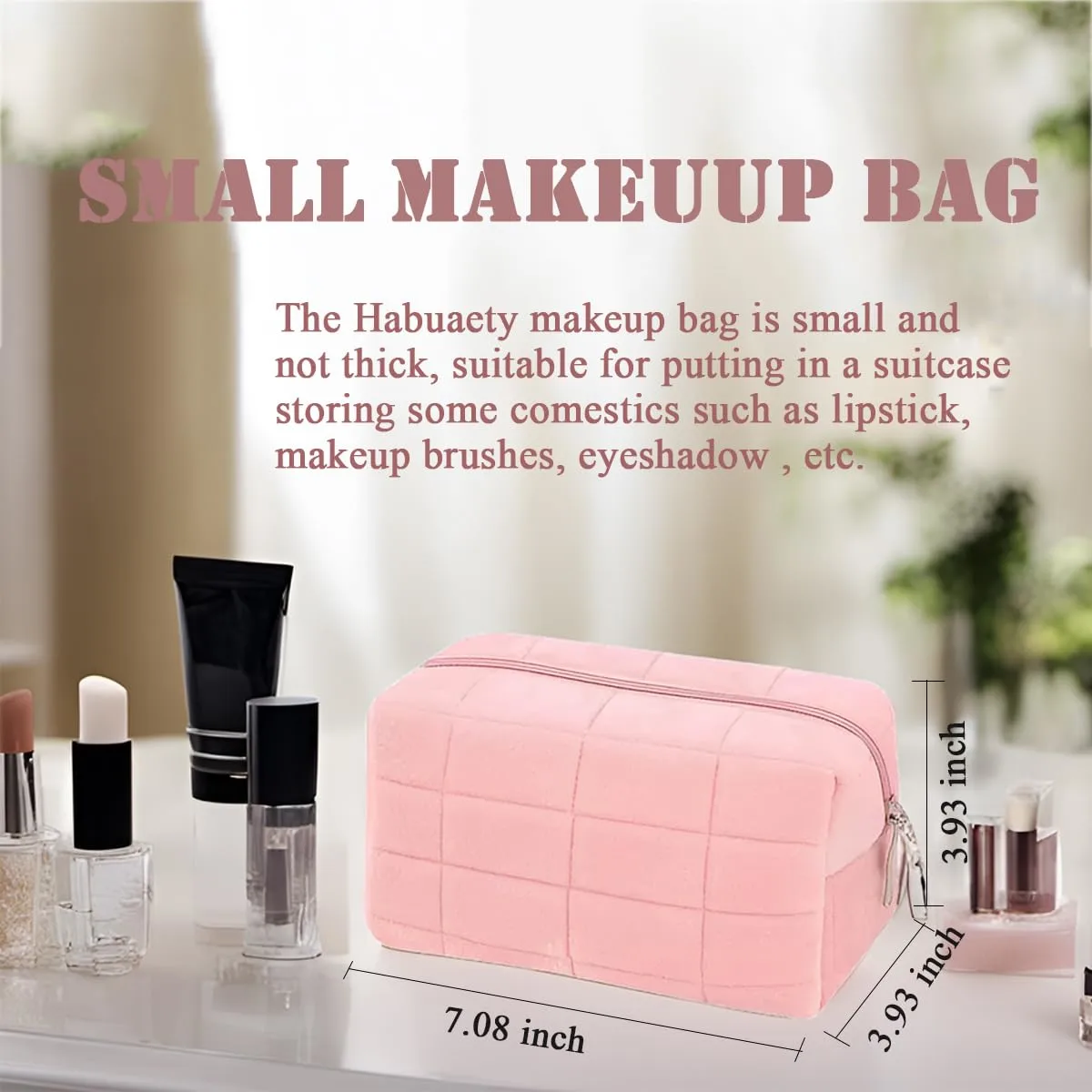 Makeup Bag Small Cosmetic Pouch for Purse Women Ladies Zipper Y2k Checkered Make Up Bags Pink