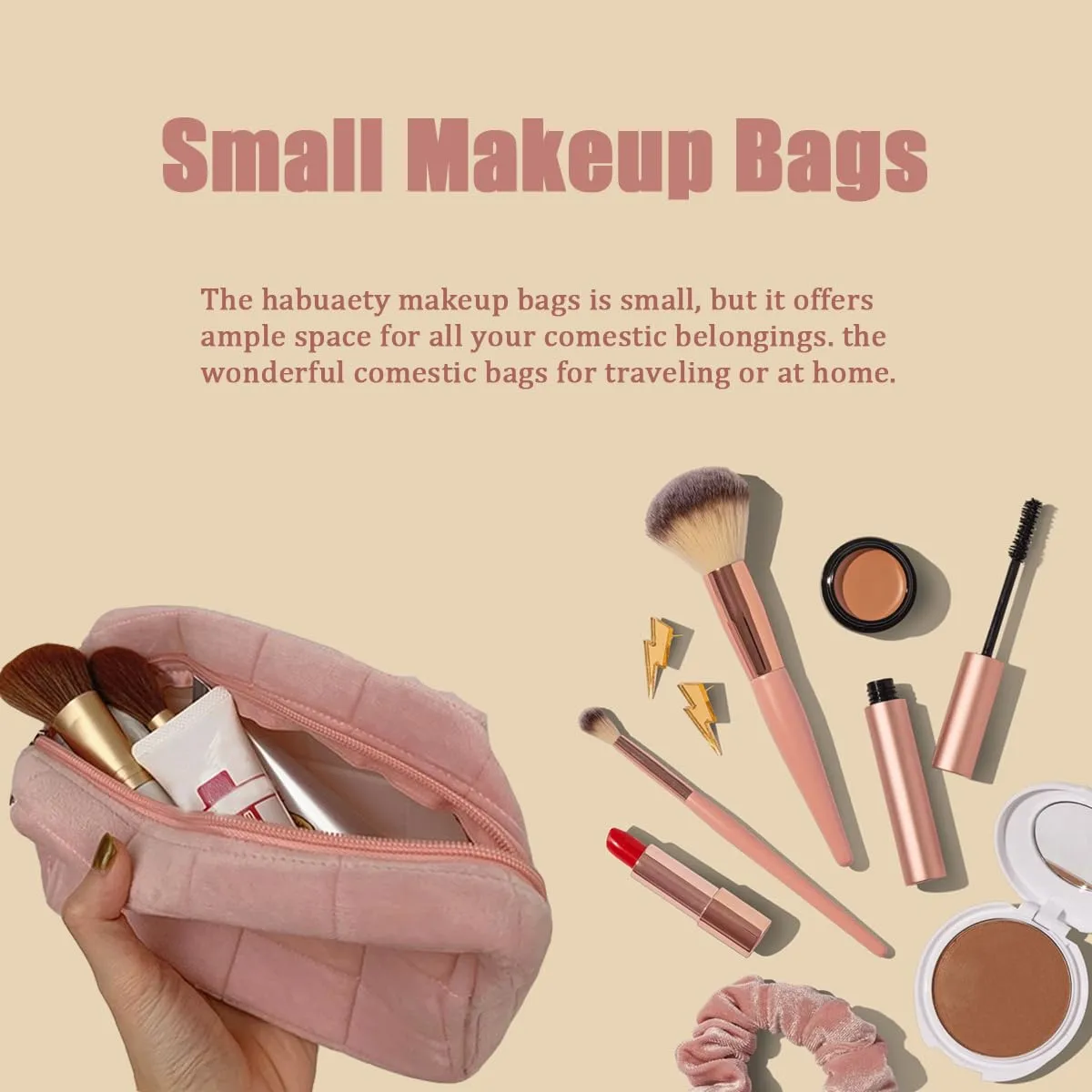 Makeup Bag Small Cosmetic Pouch for Purse Women Ladies Zipper Y2k Checkered Make Up Bags Pink