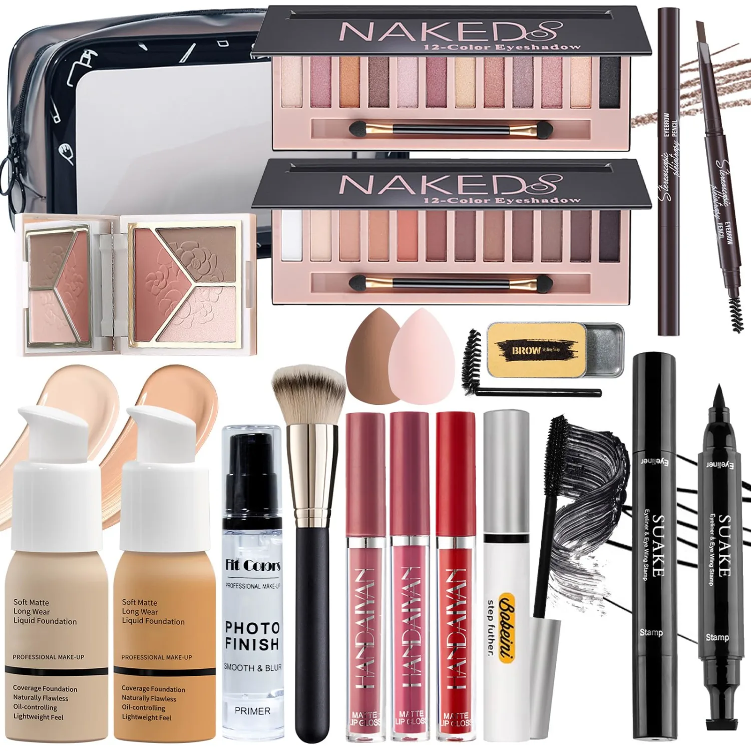 All in One Makeup Set Kit for Women Full Kit, Makeup Gift for Women Teen Girl, Naked Eyeshadow Foundation Face Primer Brush 3 in 1 Palette Lip Gloss, Eyebrow Soap Mascara Eyeliner cosmetic bag