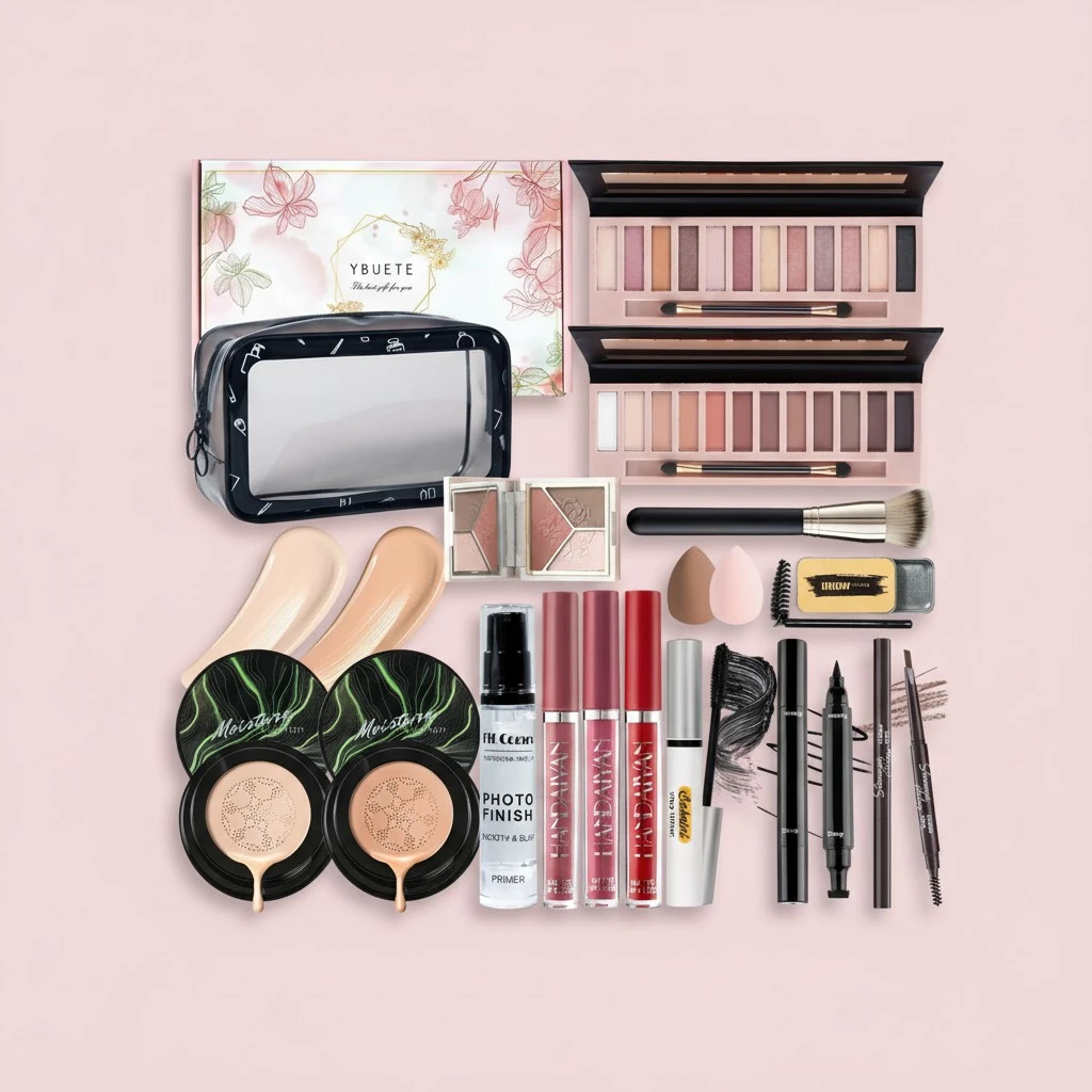 Makeup Set Kit for Women Full Kit, Makeup Present for Women Teen Girl, Eyeshadow CC Cream Face Primer Brush 3 in 1 Palette Lip Gloss, Eyebrow Soap Mascara Eyeliner Makeup bag