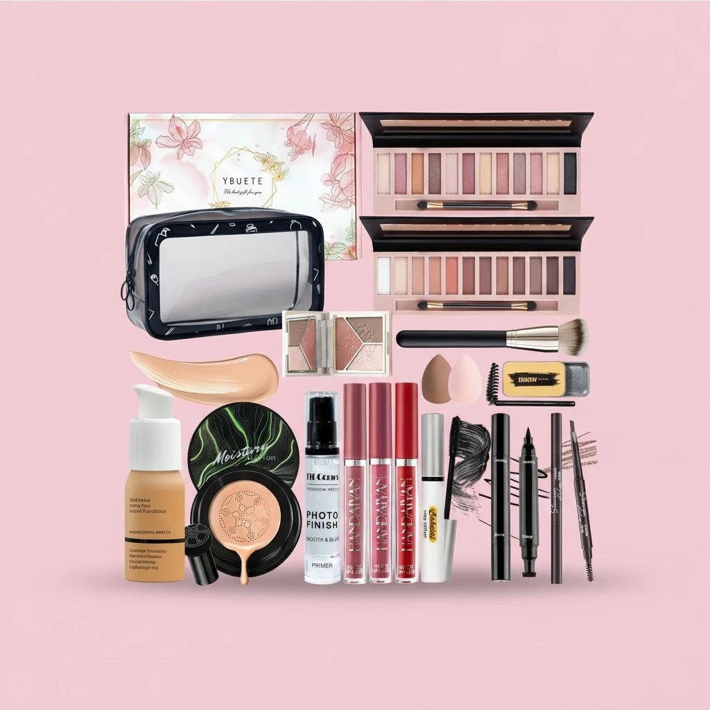 Makeup Set Kit for Women Full Kit, Makeup Present for Women Teen Girl, Eyeshadow Foundation CC Cream Face Primer Brush 3 in 1 Palette Lip Gloss, Eyebrow Soap Mascara Eyeliner Makeup bag