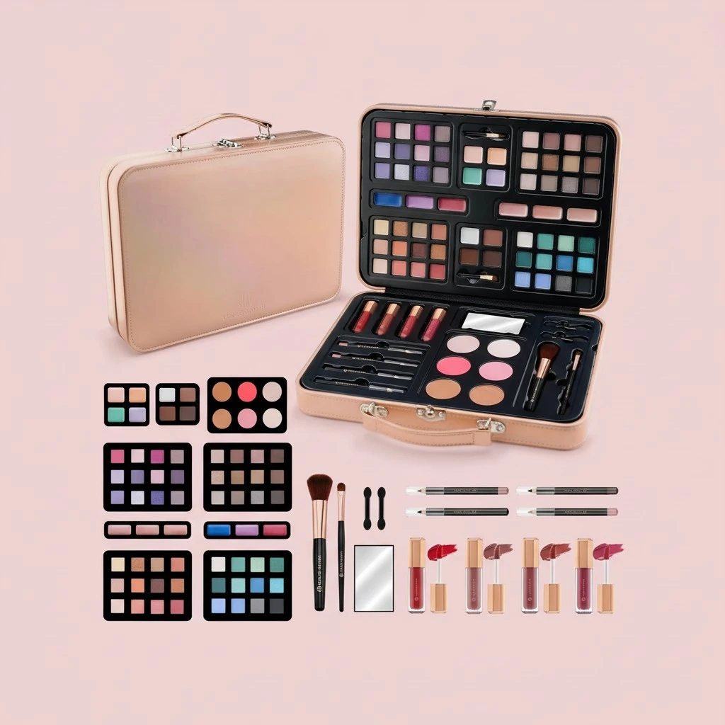 Multipurpose Makeup Kits for Teens Girls Kids, Travel Makeup Set Non-toxic, Makeup Gift for Women Teen, Eyeshadows Blushes Bronzer Highlighter Concealer Lipgloss Eyeliner Lipliner Brushes Gold Case