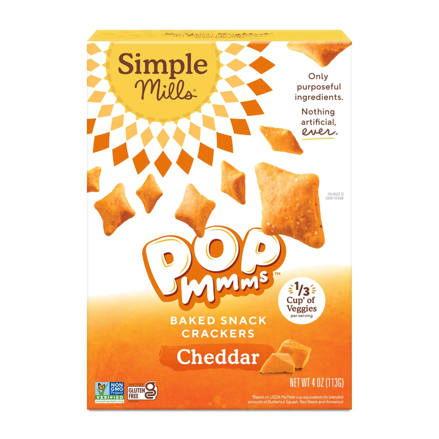 Simple Mills Pop Mmms Cheddar Baked Snack Crackers, Gluten Free, 4 Ounce (Pack of 1)