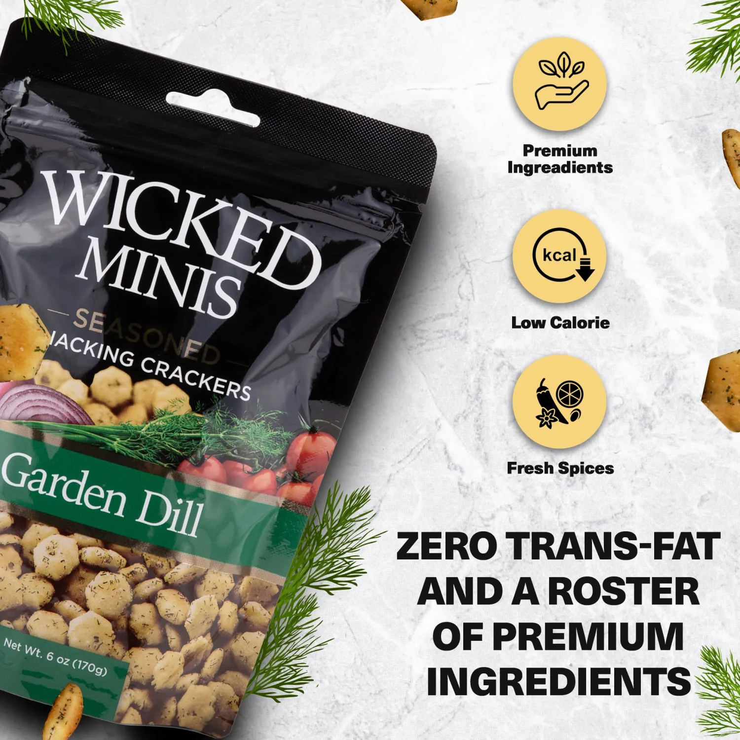Wicked Minis Soup & Oyster Crackers - Saltine Crackers Salted Flavored Mini Puffed Soup Crackers, Savory Snacking Mix, Seasoned Croutons Salad Toppers, Crackers for Chili 6oz (Garden Dill)