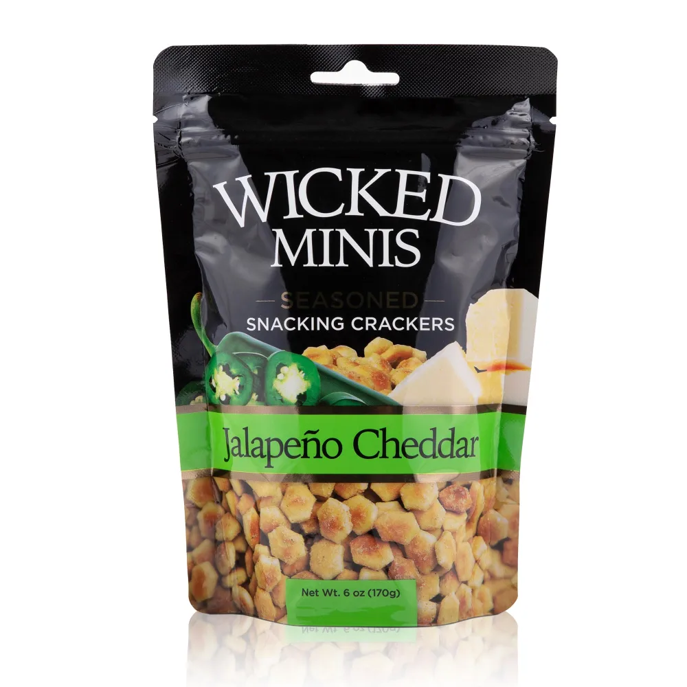 Wicked Minis Soup & Oyster Crackers - Saltine Crackers Salted Flavored Mini Puffed Soup Crackers, Savory Snacking Mix, Seasoned Croutons Salad Toppers, Crackers for Chili 6oz (Jalapeno Cheddar, Pack of 1)