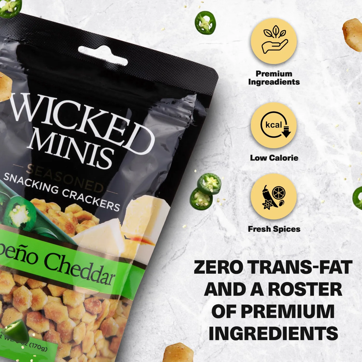 Wicked Minis Soup & Oyster Crackers - Saltine Crackers Salted Flavored Mini Puffed Soup Crackers, Savory Snacking Mix, Seasoned Croutons Salad Toppers, Crackers for Chili 6oz (Jalapeno Cheddar, Pack of 1)