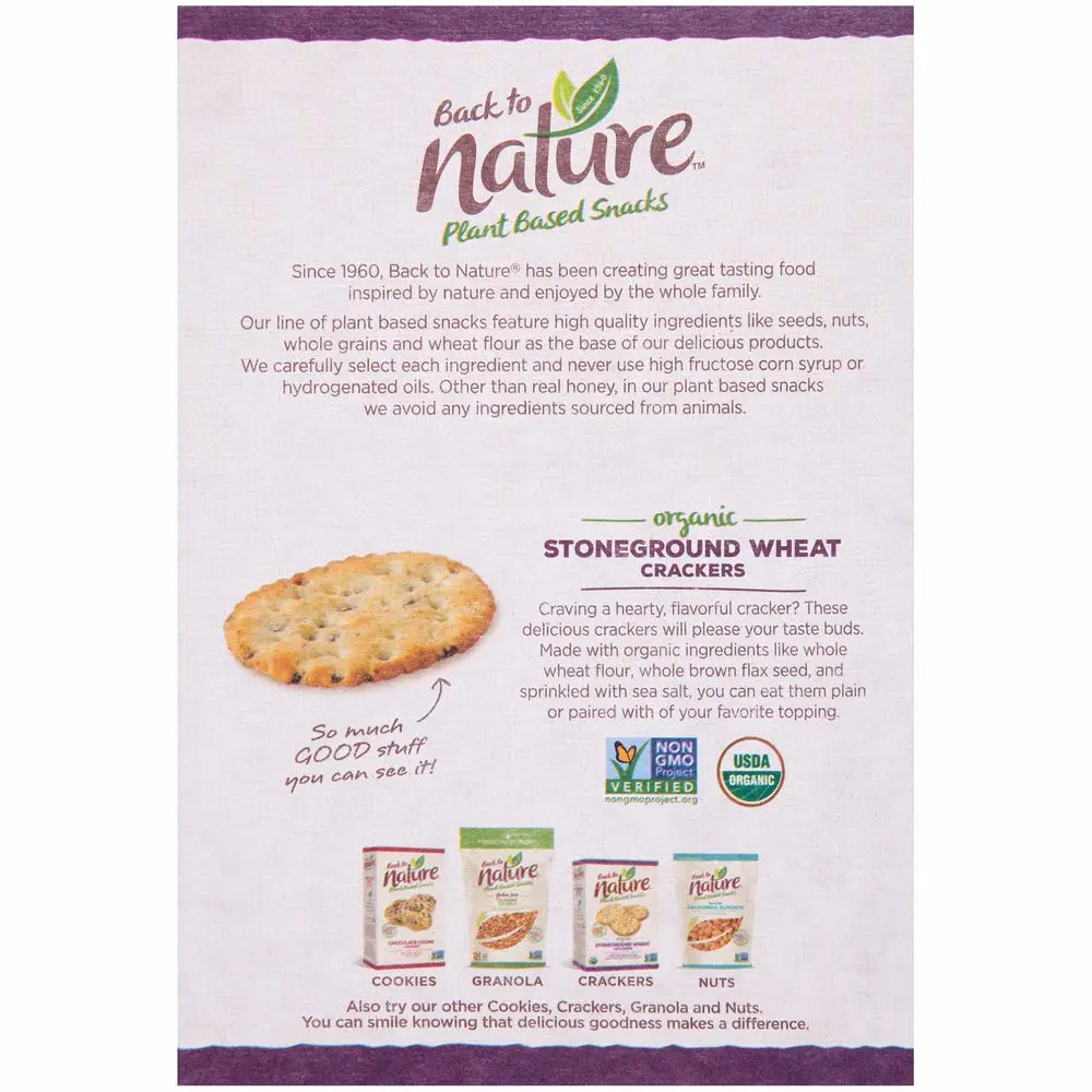 Back to Nature Crackers, Organic, Stoneground Wheat, 6 Oz (Pack of 2)