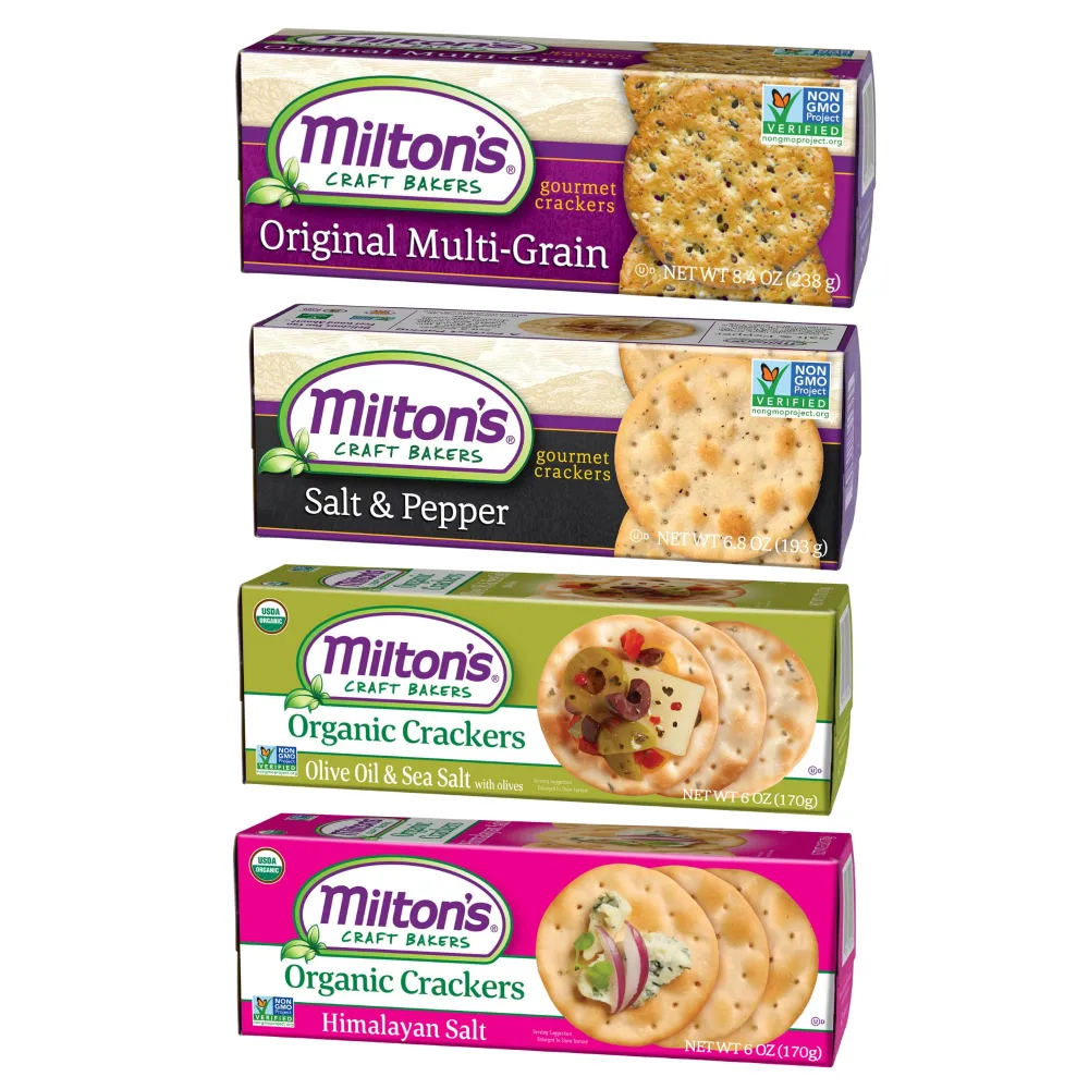 Milton's Craft Bakers Gourmet Crackers Variety Bundle (Multi-Grain, Everything, Crispy Sea Salt, Salt & Pepper) - Non-GMO Project Verified, All Natural Ingredients, Kosher, Healthy Crackers - 4 Pack