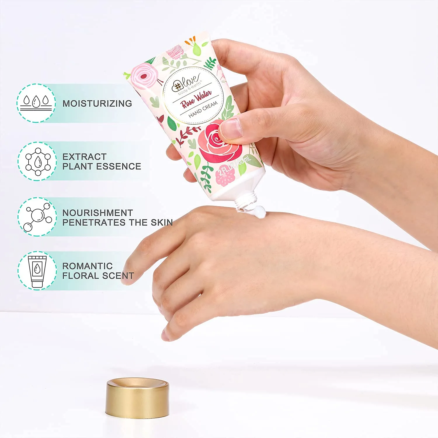 4PC Rose Water Lotion Gift Set: Hand & Foot Cream, Soap, Scented Candle - Body Care for All Skin Types Skin Care Gift Set for Women