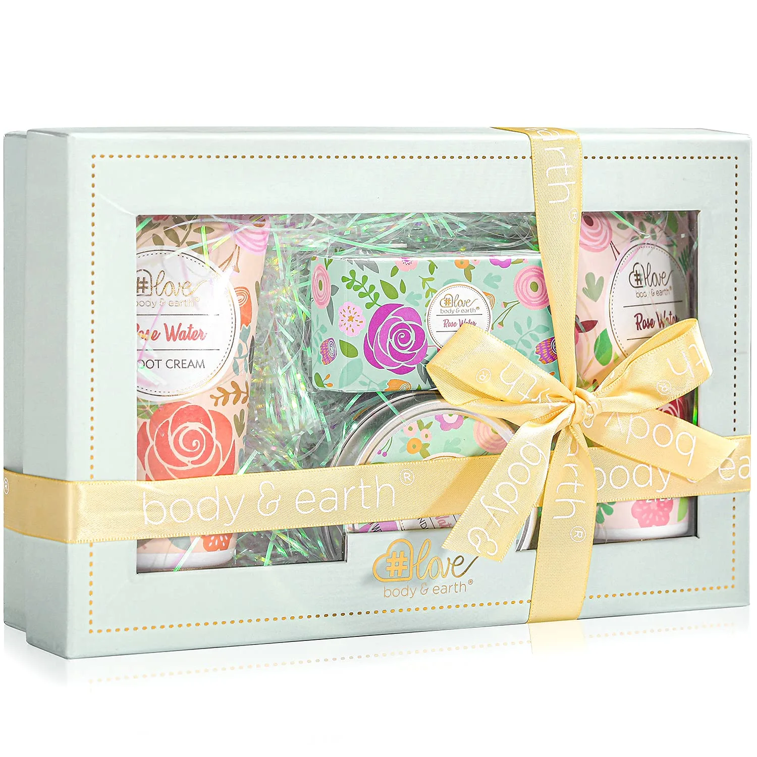 4PC Rose Water Lotion Gift Set: Hand & Foot Cream, Soap, Scented Candle - Body Care for All Skin Types Skin Care Gift Set for Women