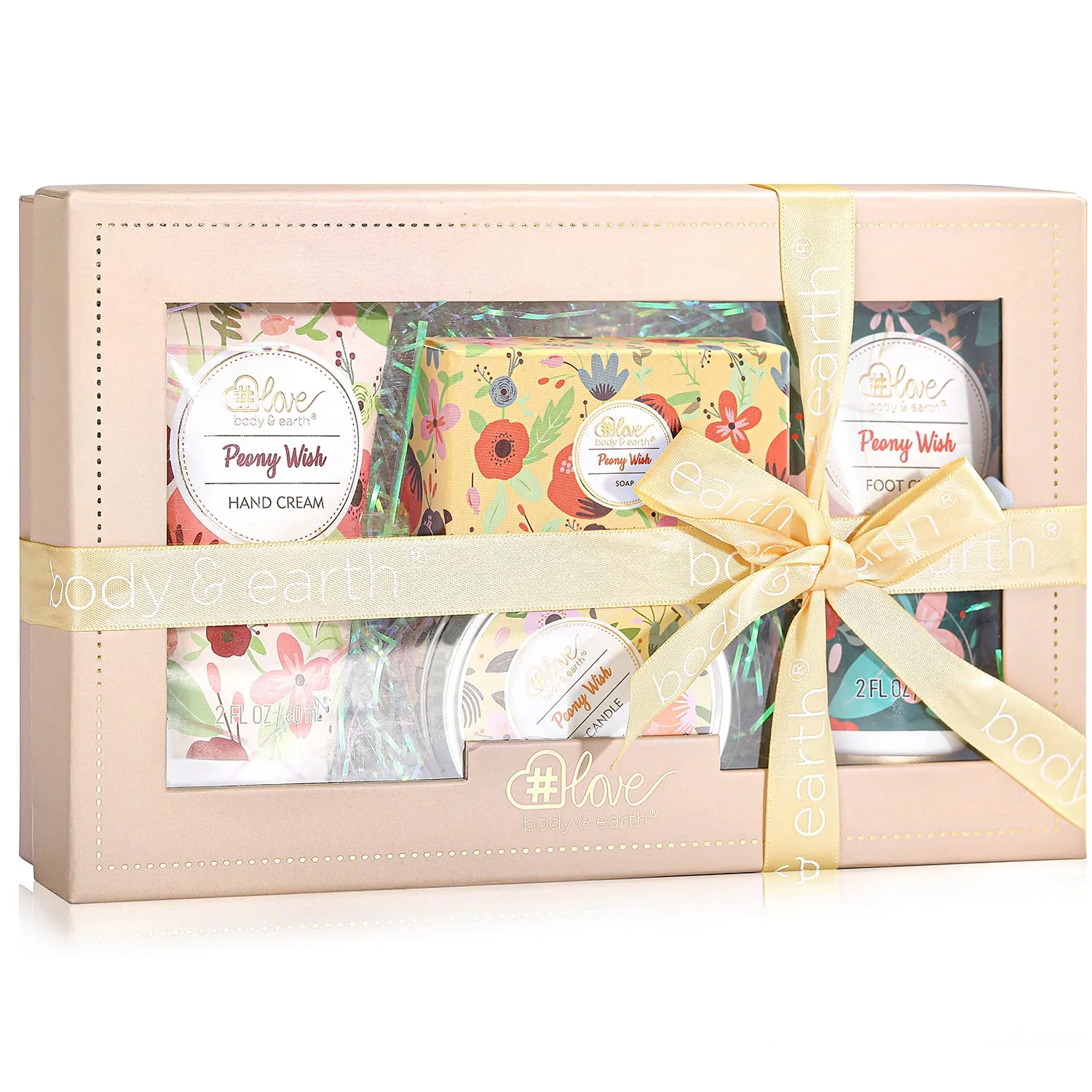 Gift Set - Lotion Sets for Women Gift, Peony Wish Body Cream Gifts Set, Include Hand Cream, Foot Cream, Soap, Scented Candle, Body Care for All Skin Types Skin Care Gift Set for Women