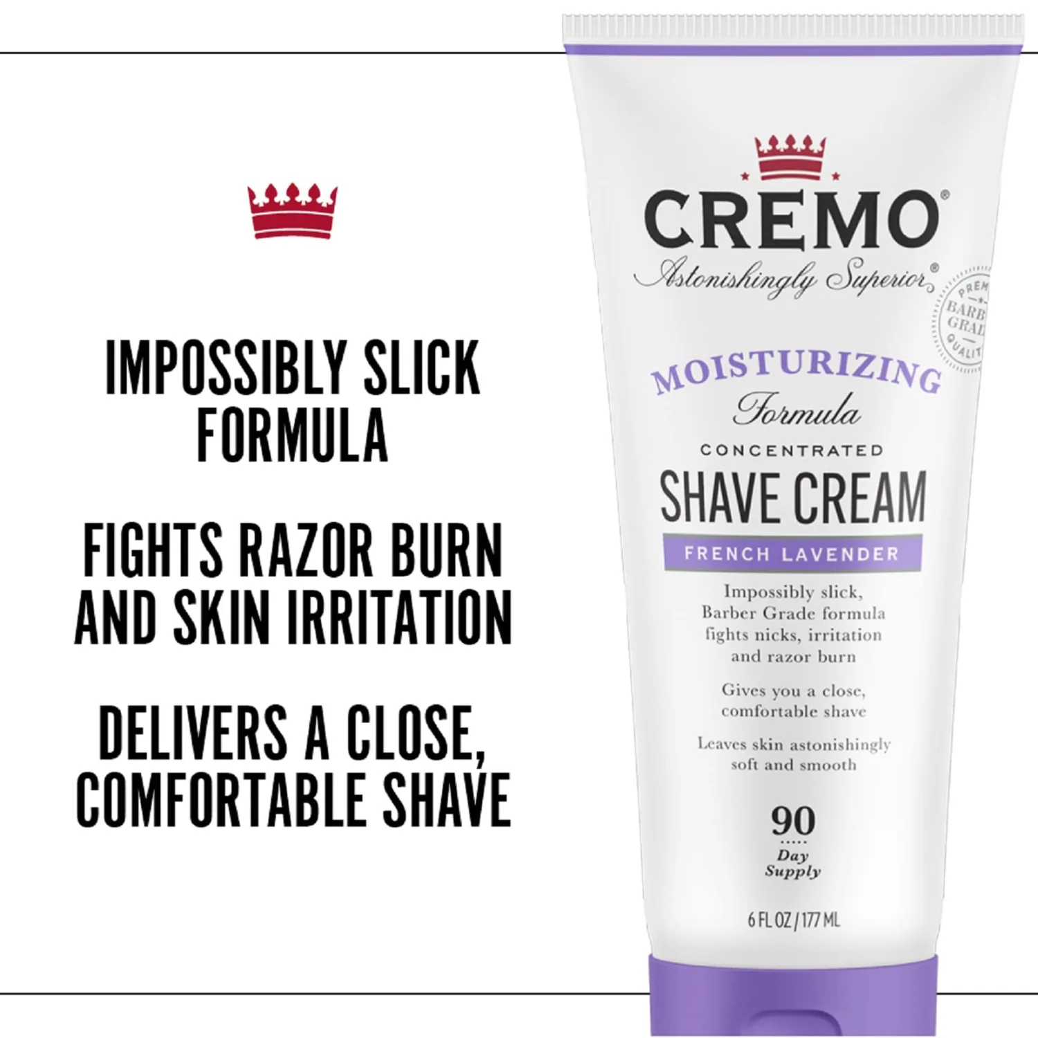Cremo French Lavender Moisturizing Shave Cream, Astonishingly Superior Ultra-Slick Shaving Cream for Women Fights Nicks, Cuts and Razor Burn, 6 Fl Oz