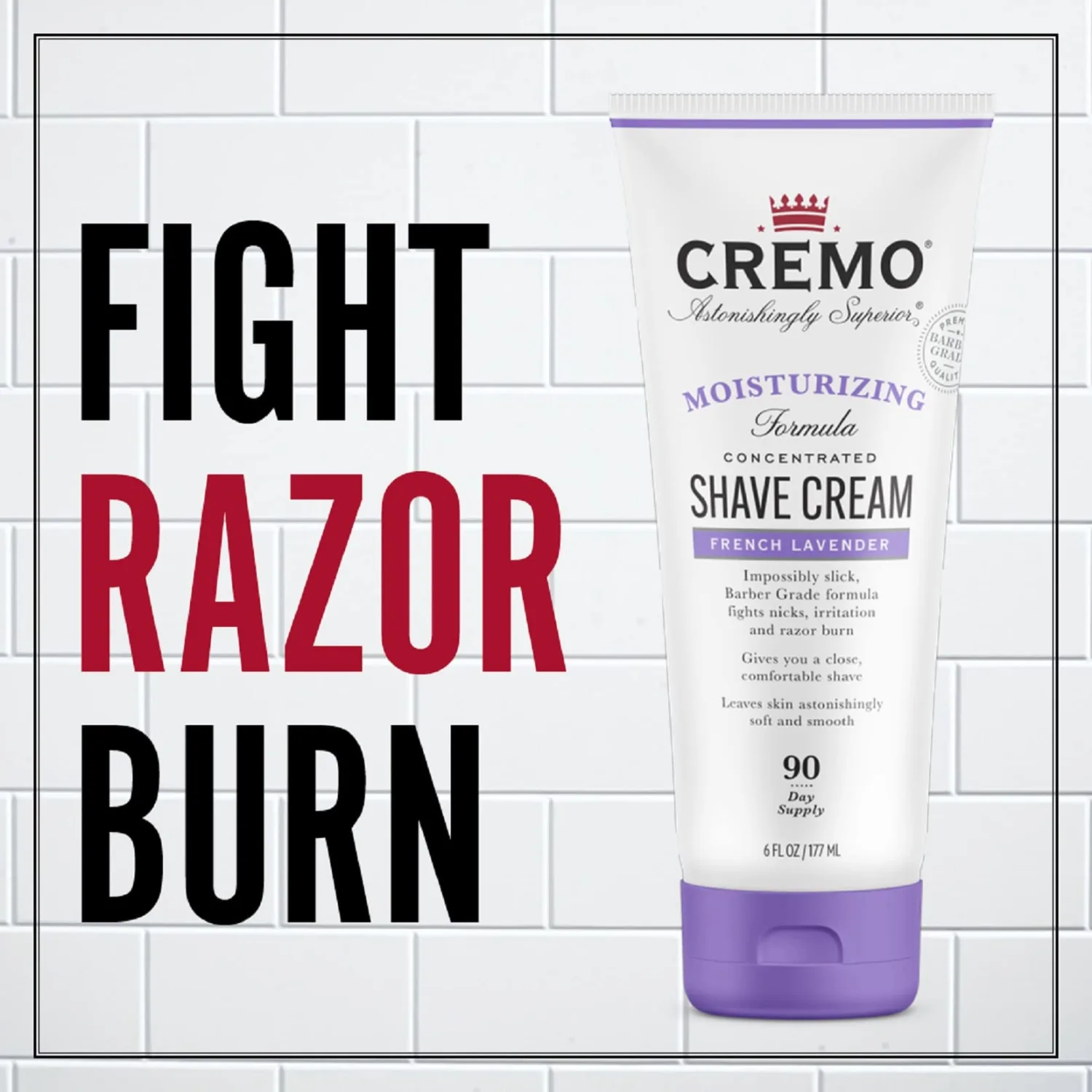 Cremo French Lavender Moisturizing Shave Cream, Astonishingly Superior Ultra-Slick Shaving Cream for Women Fights Nicks, Cuts and Razor Burn, 6 Fl Oz