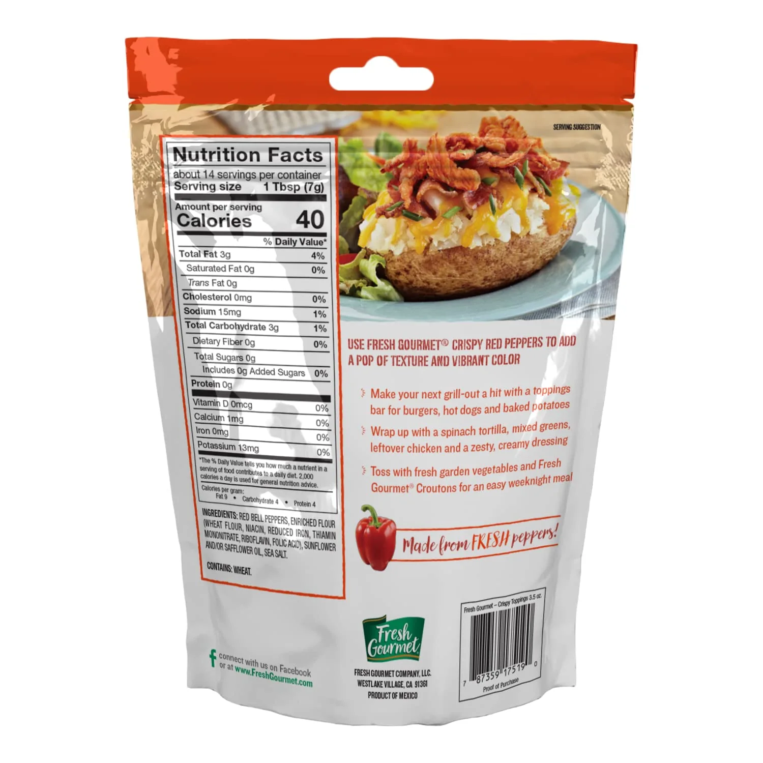 Fresh Gourmet Crispy Red Peppers Crunchy Snack and Salad Topper 3.5 Ounce (Pack of 1)
