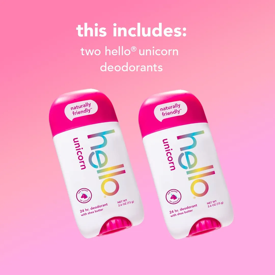 hello Unicorn Aluminum Free Deodorant for Women, Girls, Safe for Kids, Dermatologically tested, Natural Fragrance, 2 Pack