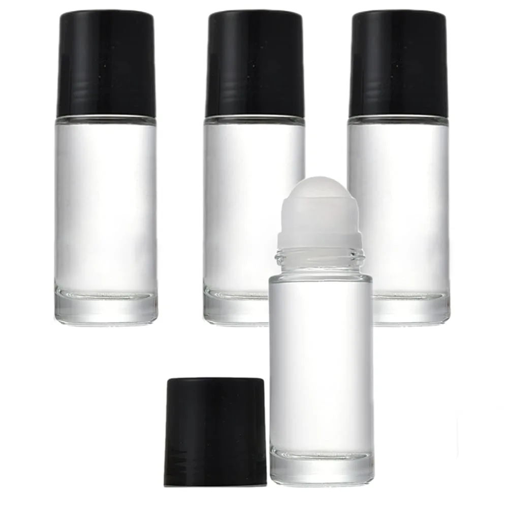 Wresty 4 Pack of 1.7oz/50ml Glass Roll On Bottles Deodorant Roller Bottles Travel Deodorant Containers DIY Rollerball Bottles For Perfume Sunscreen Moisturizer Cosmetics