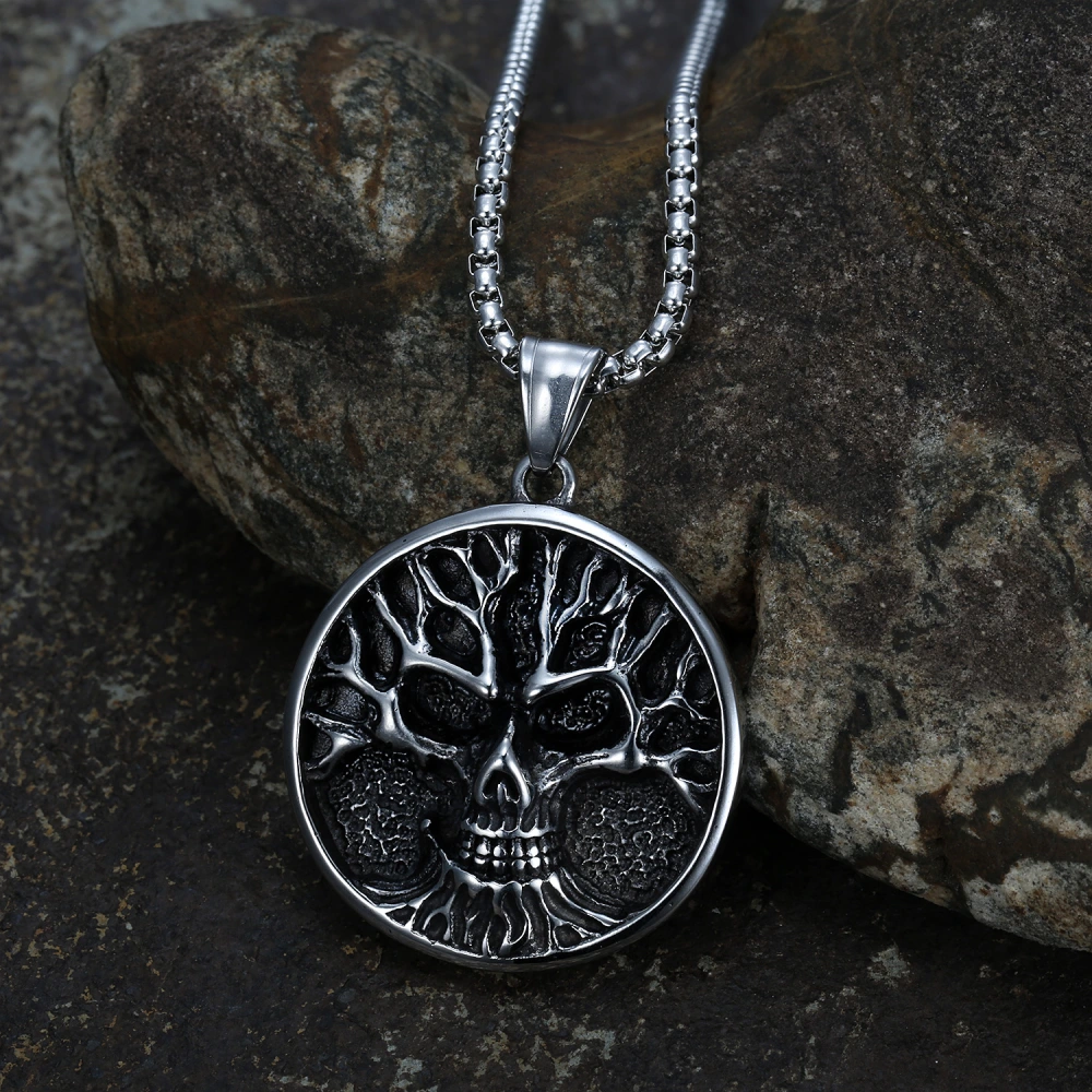 European And American Titanium Steel Skull Tree Of Life Pendant