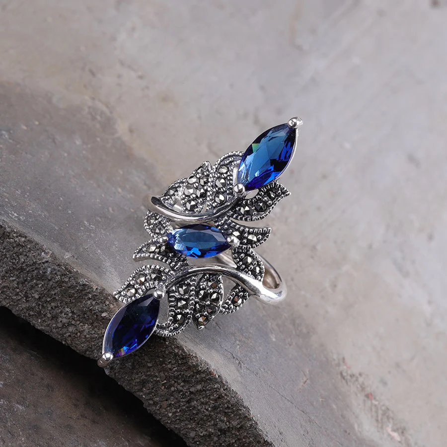 Electroplating Inlaid Blue Zircon Ring European And American Fashion Women's Jewelry